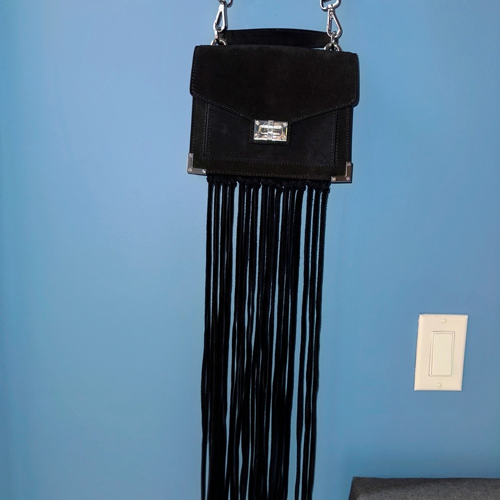 the kooples small bag black suede emily with fringes